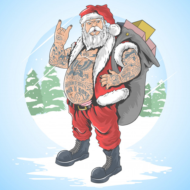 Papá Noel lleno de tatuajes